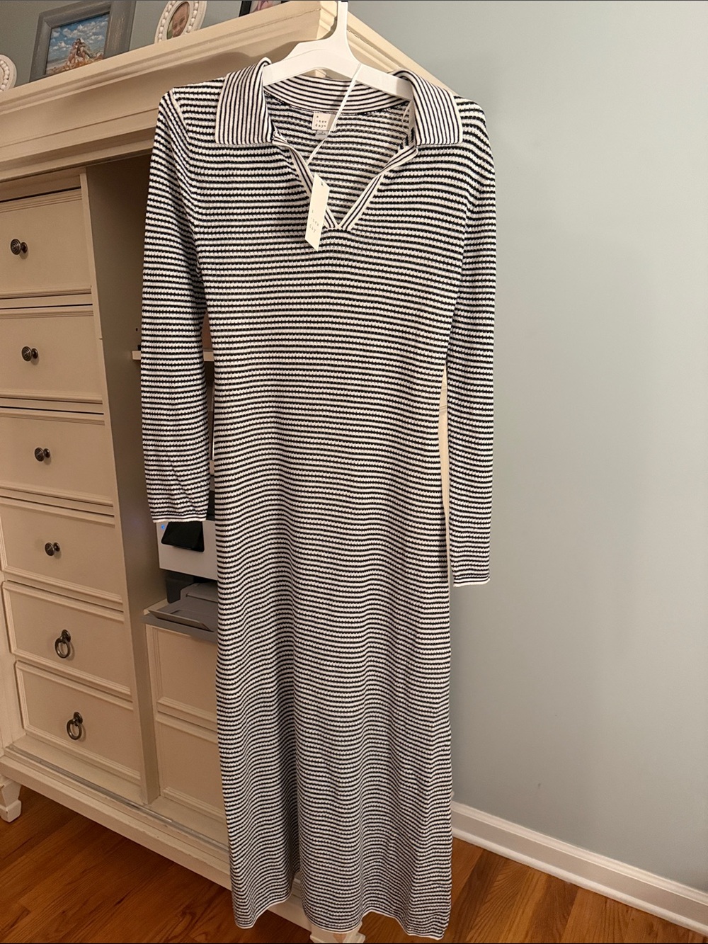 Striped Collared Long Sleeve Maxi Dress - Black & White NWT